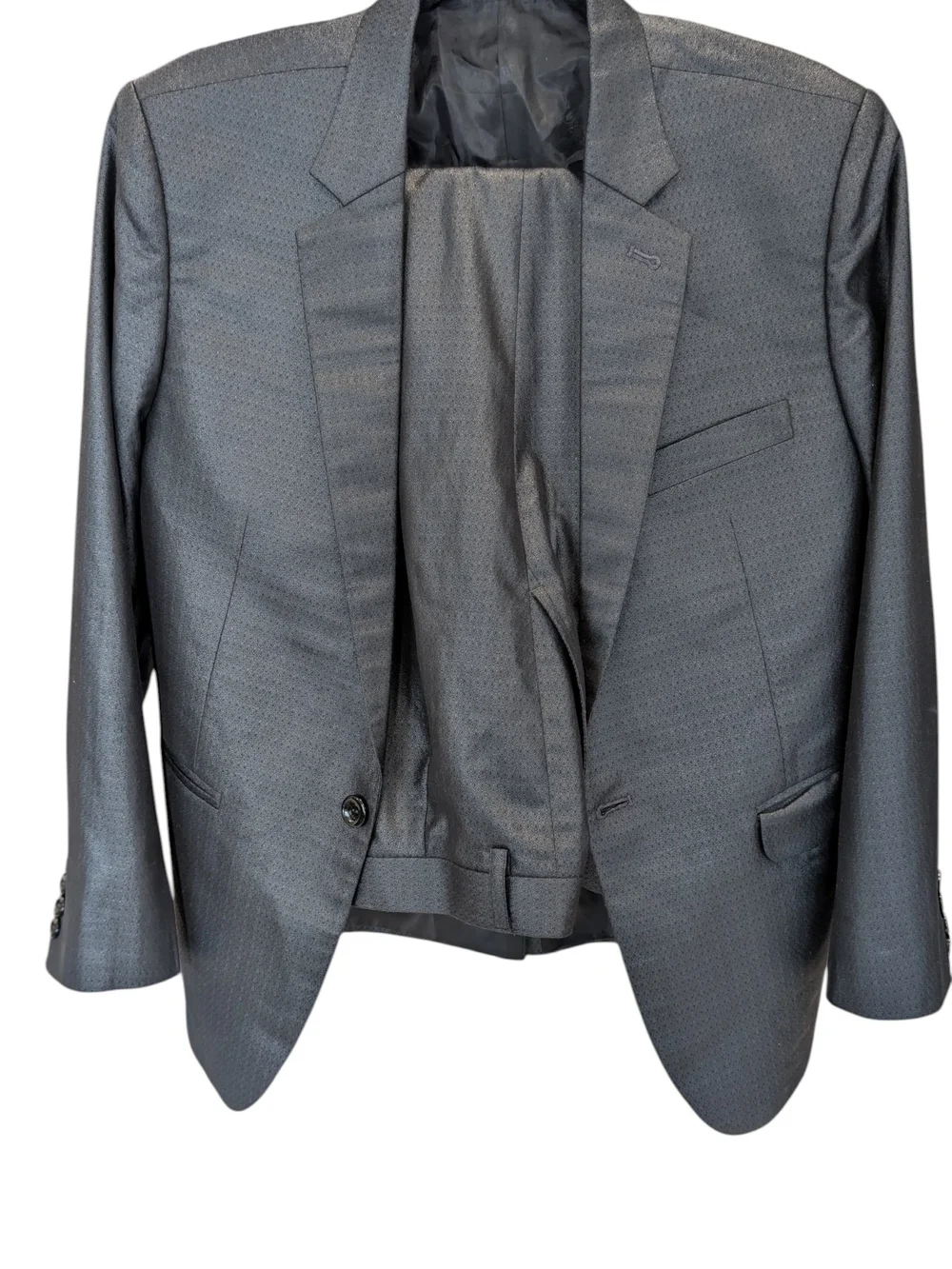 Men's Formal Charcoal Metallic Grey Slim Fit 2 Piece Suit Set Xl
